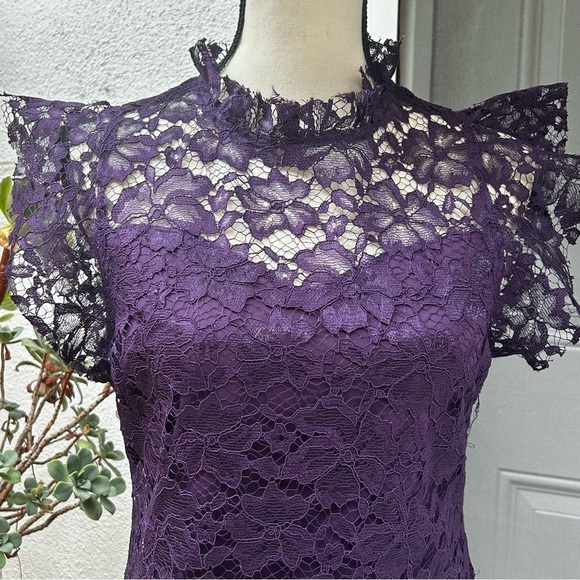 Enfocus Studio Purple Lace Dress Lined Modest Minimalist Wedding Guest Size 8 - Picture 2 of 11